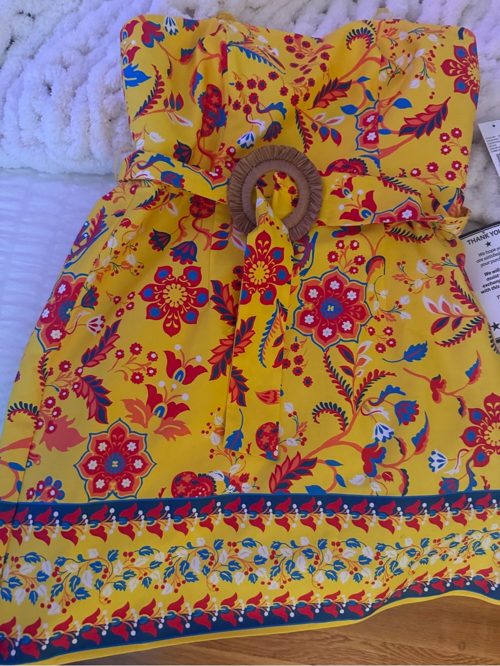 Adrianna Papell Yellow Strapless Floral Belted Dress